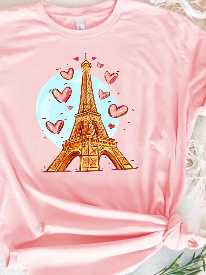 Eiffel Tower Transparent PNG clipart for Valentines Day illustration Paris summer 2024