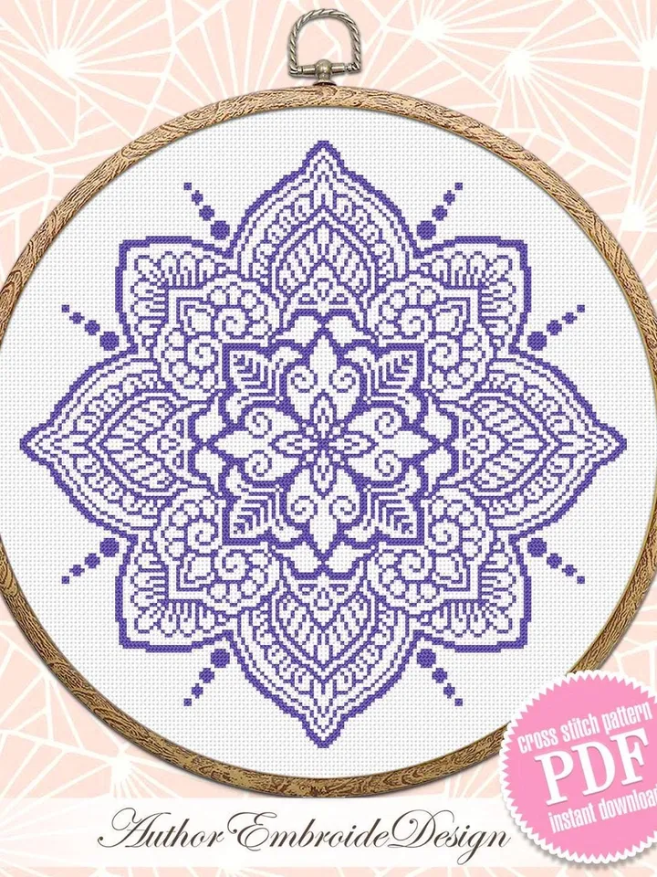 Mandala cross stitch pattern PDF download Mandala ornament cross stitch chart, Flower mandala pattern digital PDF, Mandala embroidery #M274