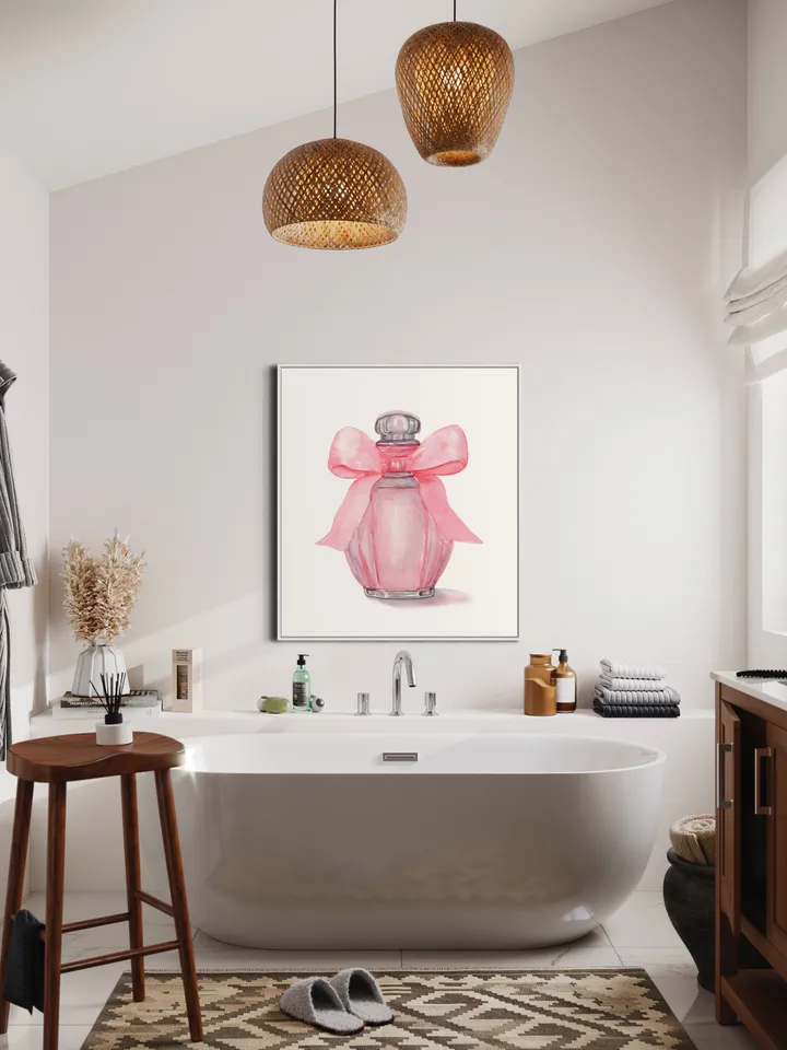 Pink Perfume Bottle Art Print, Fashion Print, Watercolor Painting, Trendy Pop Art, Pink Bedroom Decor, Girls Room Decor, Cute Pretty Blush