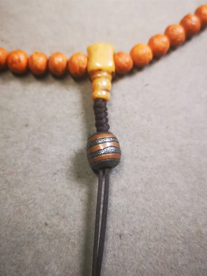Gandhanra Handmade Tibetan Mala Spacer Beads,Cold Iron Stripe Dzi Marker Beads for Prayer Beads Necklace Accessories,0.43" × 0.5"