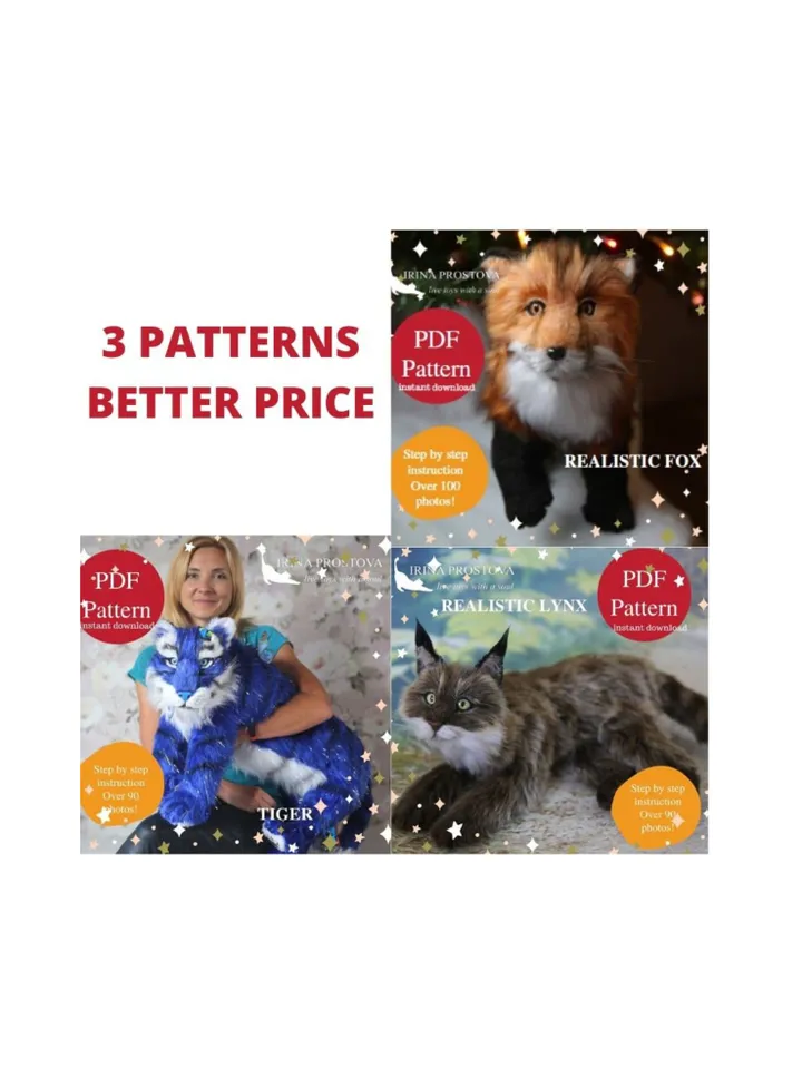 Tiger, Lynx and fox sewing pattern plush toy | instruction how to sew | Stuffed Animal Sewing Tutorial
