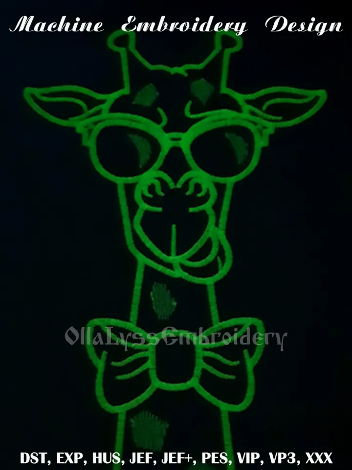 Giraffe with glasses embroidery design