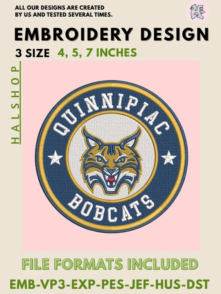 Quinnipiac Bobcats NCAA Team Logo Embroidery Design Files – College Mascot Pattern, 3 Sizes Machine Embroidery, Instant Digital Download