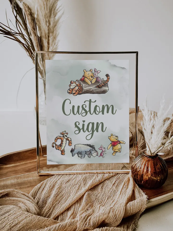 Editable Custom sign Hundred Acre Wood First Birthday party sign; Winnie the Pooh Party; Classic Pooh Party Birthday Download; wp2