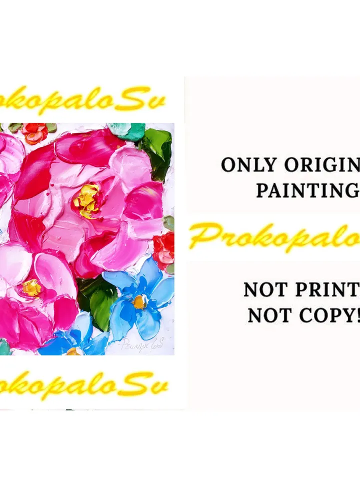 Peony Painting Floral Original Art Impasto Oil Painting Flower Small Art by ArtProkopaloSv