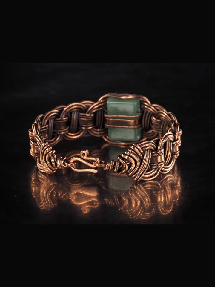 Copper wire wrapped chalcedony bracelet Unique woven copper wire bangle
