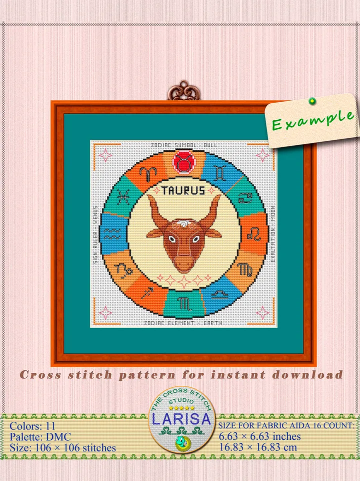 Taurus Cross Stitch Pattern | Taurus Zodiac Sign