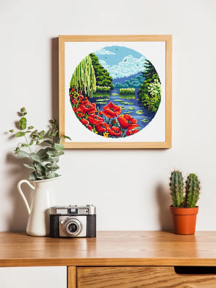 Nature landscape cross stitch pattern download PDF Flowers cross stitch poppies Modern landscape embroidery PDF Nature lover gift #L4