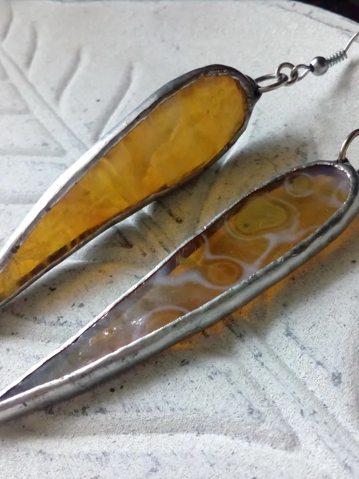 Dangle earrings, Yellow earring, glass earrings, simple stained glass, long earrings, kawaii earrings, petals