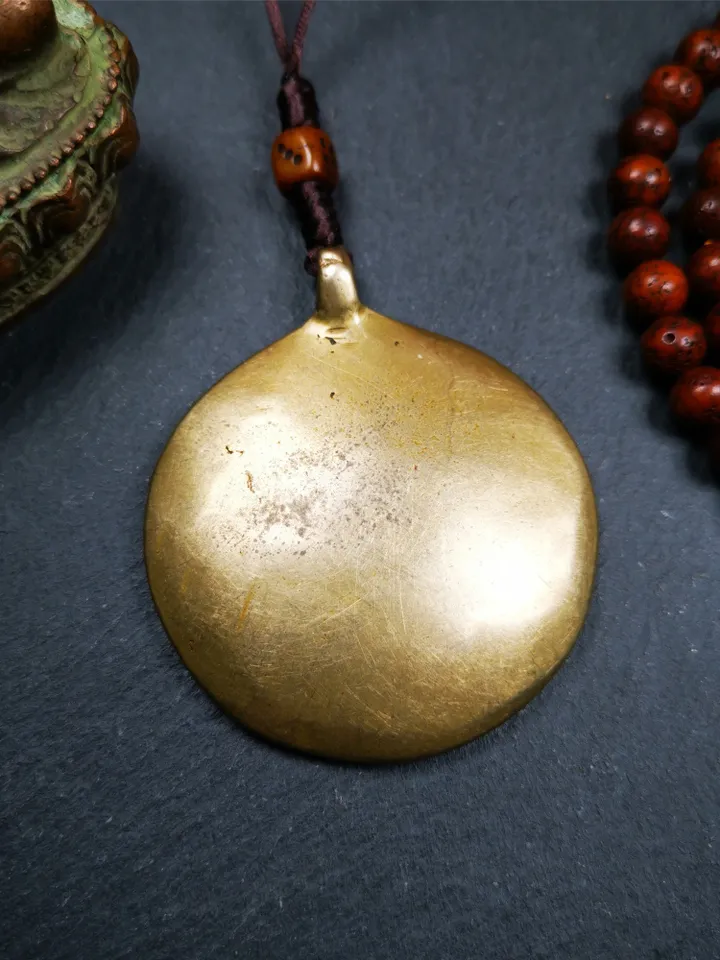 Gandhanra Acient Tibetan Buddhist Amulet,Melong Mirror,Calendar Badge,SIPAHO(srid pa ho),Made of Brass,Unique Kirtimukha Head,2.0"