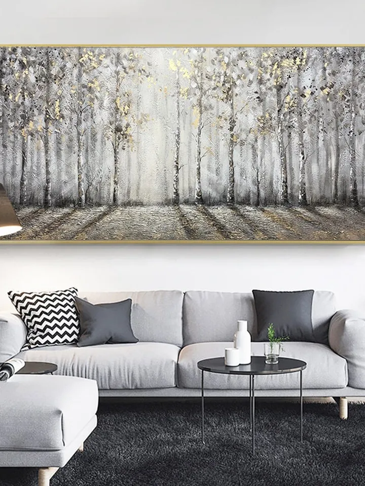 Large original oil painting on canvas,abstract art,forest,trees,landscape,golden painting,nature,Bedroom Living room painting,large wall art