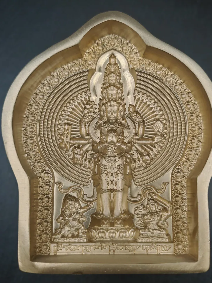 1000 Arms Avalokitesvara Tsa Tsa Mold,Gandhanra Tibetan Copper Mould For Making Clay Buddha Statue Offering,Tsha Tsha Mould，11cm Height