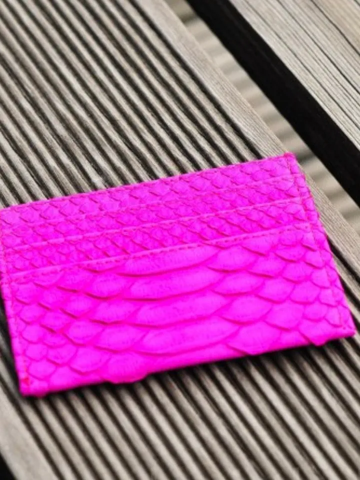 Genuine python skin creditcards holder/business cads holder bright fuchsia | wallet small |gift idea exotic python skin leather card holder