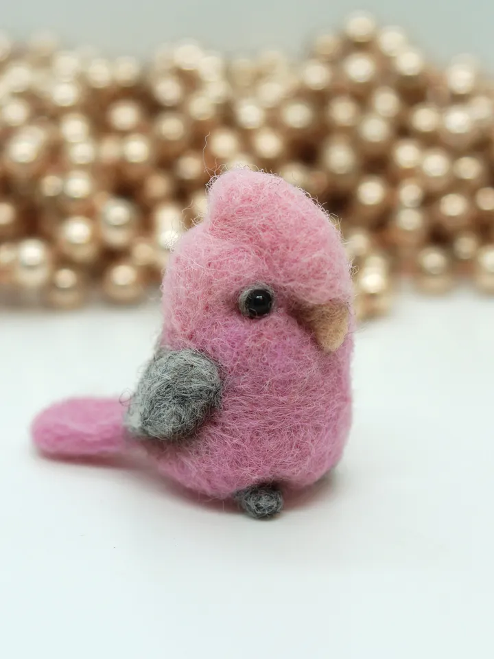 Miniature needle felted galah, cute bird, needle felted cockatoo, pink cockatoo, made to order