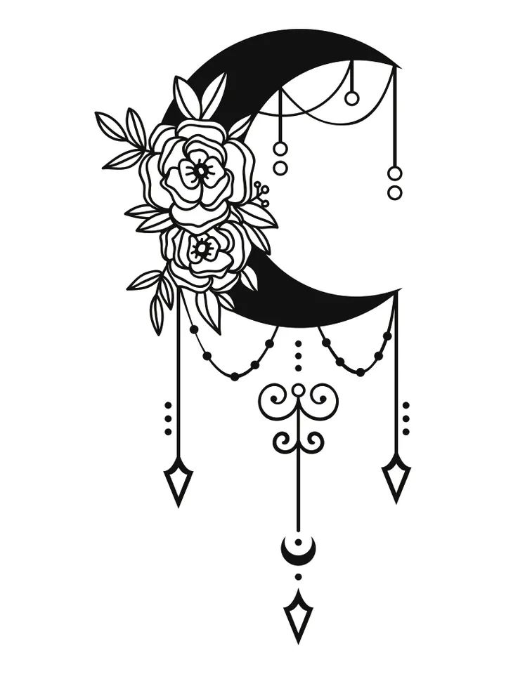 Flower moon svg, Moon Silhouette, Crescent moon svg, Celestial svg, Floral moon phase svg, Dreamcatcher svg