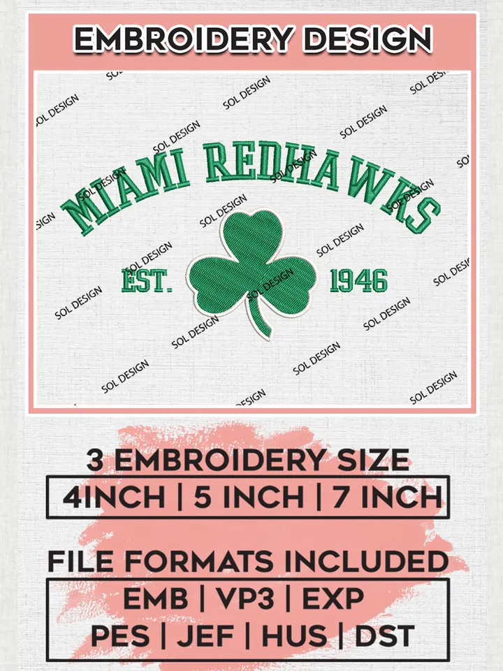 NBA Miami Redhawks Basketball Team Est Logo Embroidery Design, NBA Miami Redhawks Logo Embroidery Files, Basketball Team Machine Embroidery, Machine Embroidery Design
