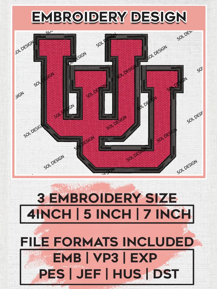 NCAA Utah Utes Team Letter Logo Embroidery Design Files, NCAA Utah Utes Machine Embroidery, NCAA Teams, 3 sizes, NCAA Machine embroidery designs, Digital Download