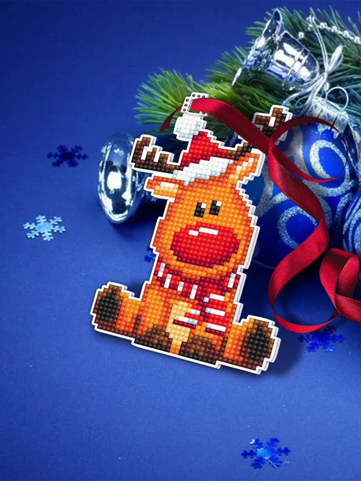 Christmas reindeer cross stitch pattern PDF download Double-sided Christmas tree decor for plastic canvas Small deer cross stitch chart #N99