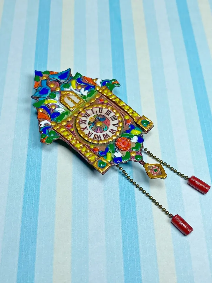 Imitation watch. Dollhouse miniature. Handmade. Author's design.1:12. Three-dimensional clock for a dollhouse. Wall clock.