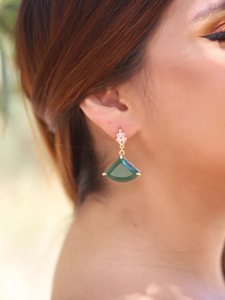 Art Deco Earrings, Statement Earrings, Gold Emerald Green Earrings, Fan Earrings, Statement Earrings, Boho Bridal Earrings, Bridal Jewelry