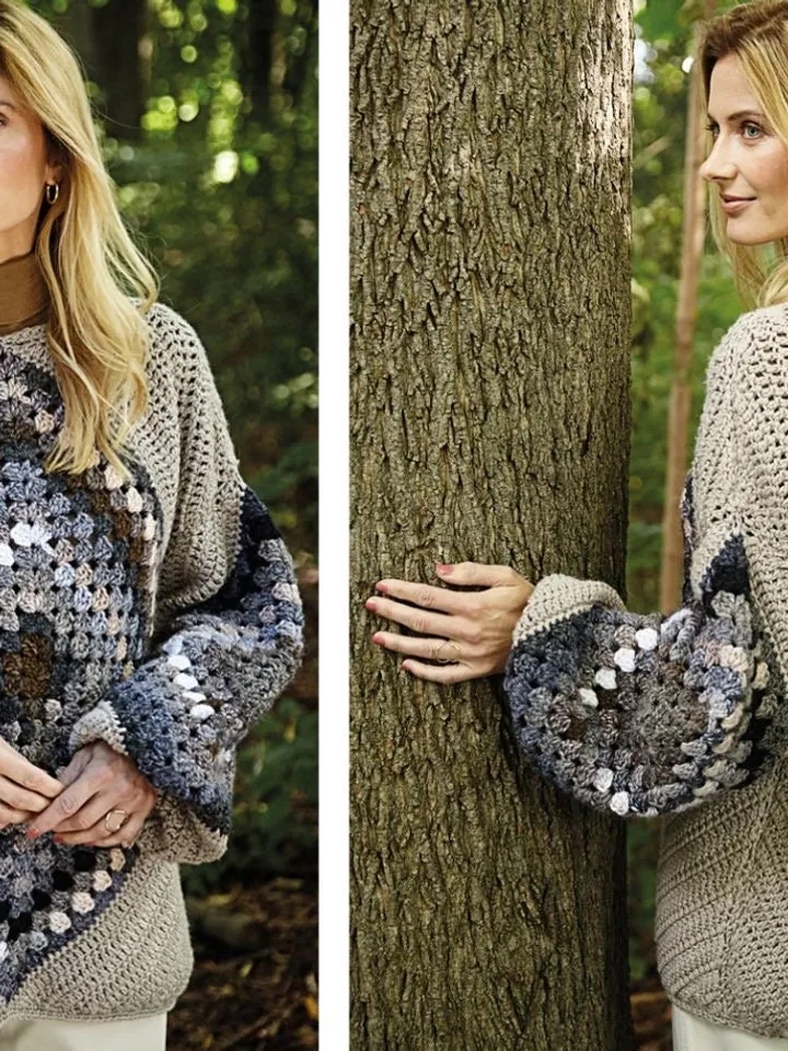 Sweater crochet pattern, granny square sweater, women sweater, easy sweater size           S - 5XL