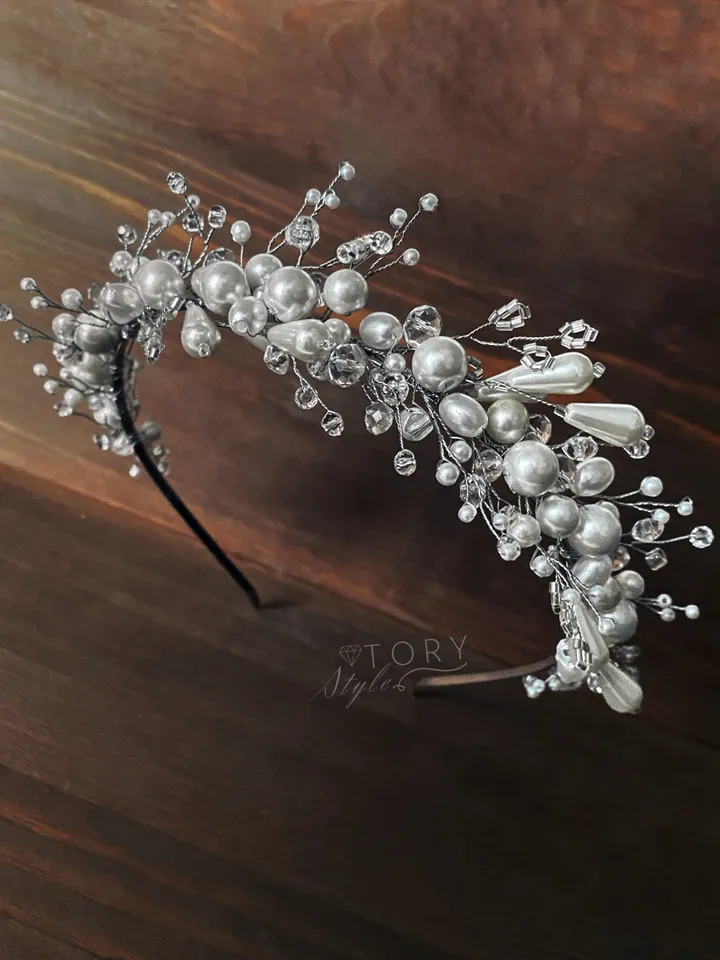 Wedding tiara, Headpiece for bride, Pearls headpiece, Pearl headpiece, Wedding tiara, Bridal crown, Pearl headband, White tiara, Diadem, hairstyle jewelry for bride, pearls accessories, pearl headpiece, Pearl hair band