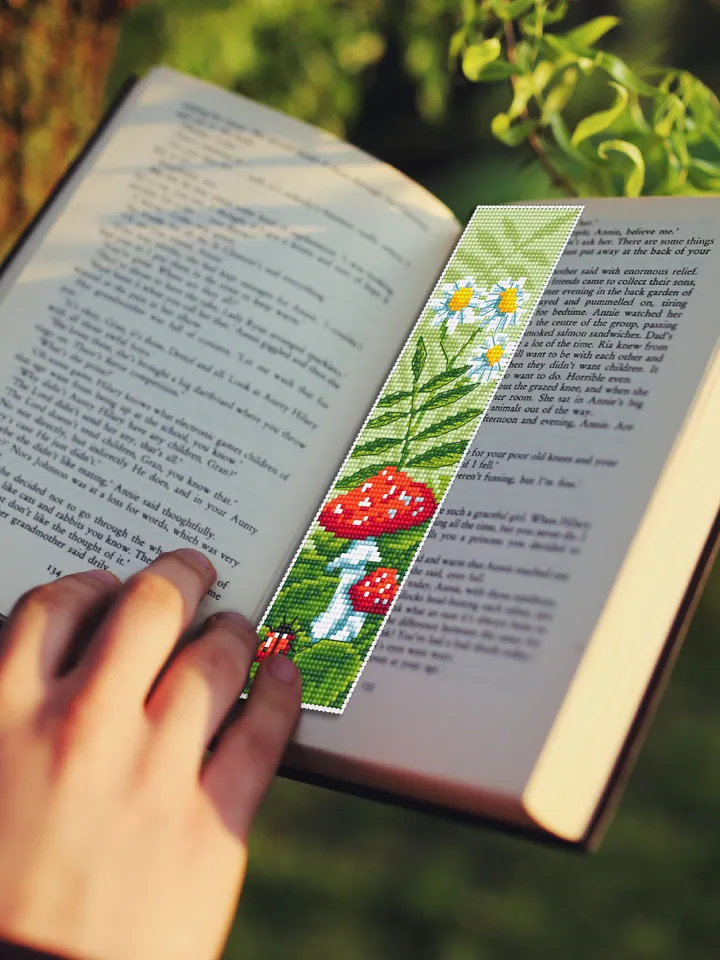 Mushroom bookmark cross stitch download PDF Magic Mushroom cross stitch Floral embroidery Summer cross stitch chart Book lover gift #B47