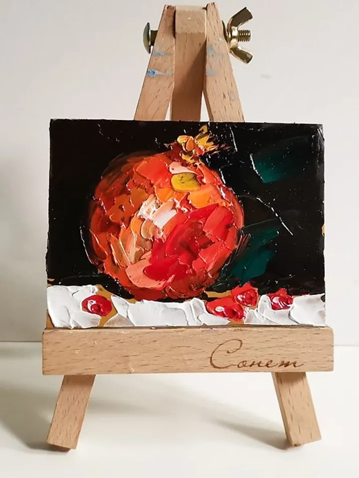 Pomegranate Painting Original Art Small Impasto Oil Painting Fruit Art Verafe