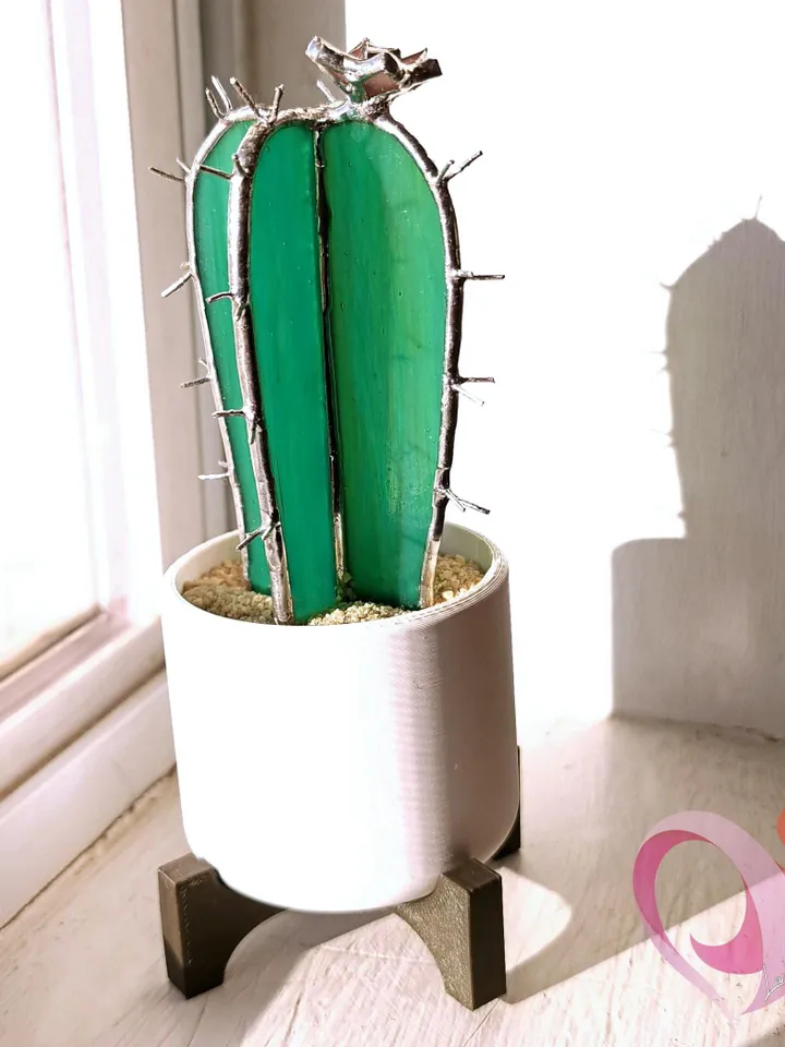 Small Stained Glass Torch Cactus with Mini Pink Flower Suncatcher in Cute Pot for Windowsill Decor Perfect No Kill Gift for Succulent Lover