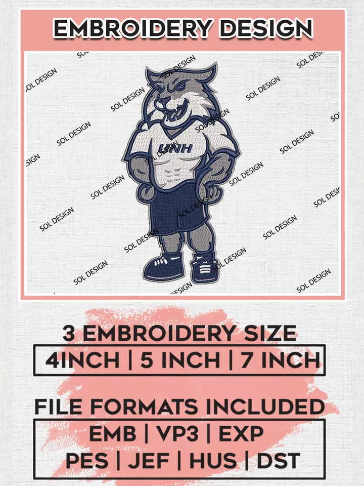 New Hampshire Wildcats College Football Team Mascot Logo Word embroidery designs, NCAA New Hampshire Wildcats Logo Machine embroidery files, NCAA Team Logo embroidery designs, NCAA Game Day Machine embroidery designs, Digital Download