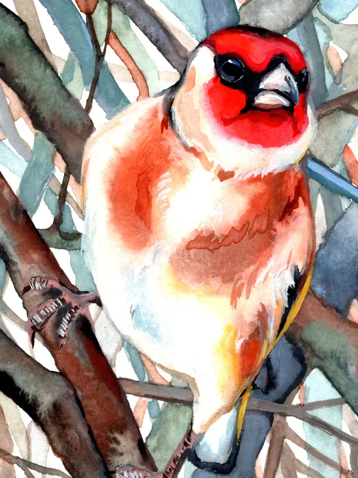Goldfinch original watercolor, birds painting, handmade wall decor, 5.7x5.7 in art for bird lovers by Anne Gorywine