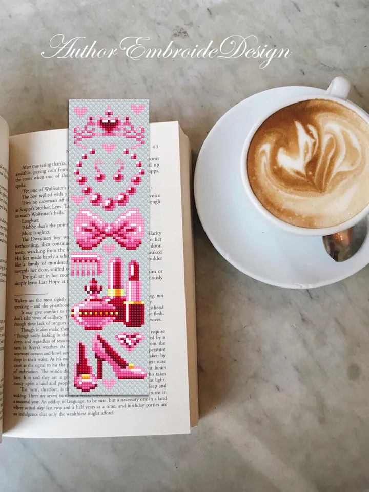 Fashion bookmark cross stitch pattern PDF download Women accessories cross stitch chart, Needlepoint bookmark pattern digital for girl #B452