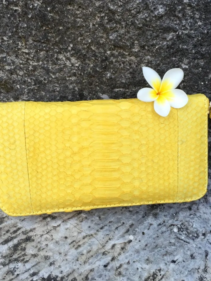 Wallet genuine python skin yellow color, women wallet, leather lady wallet, classic zip wallet, designer wallet handmade, money wallet