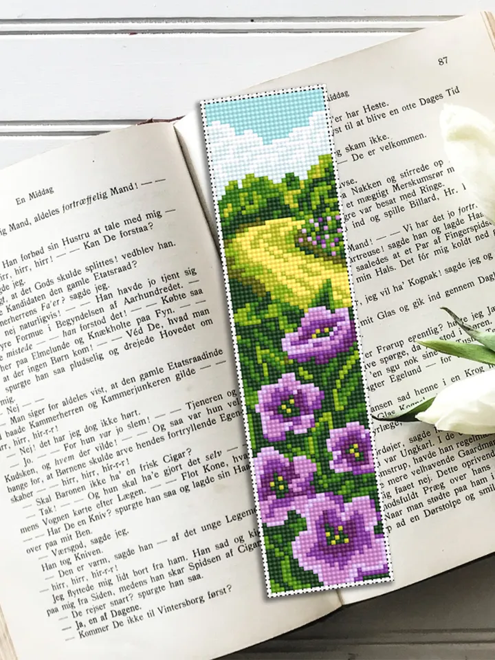Flower bookmark cross stitch pattern download PDF Modern handmade bookmark digital PDF Nature landscape cross stitch Nature lover gift #B66