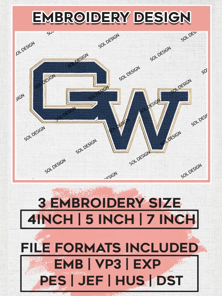 GW Colonials Team Logo Embroidery Design Files, NCAA George Washington Colonials Machine Embroidery, NCAA Teams, 3 sizes, NCAA Machine embroidery designs, Digital Download