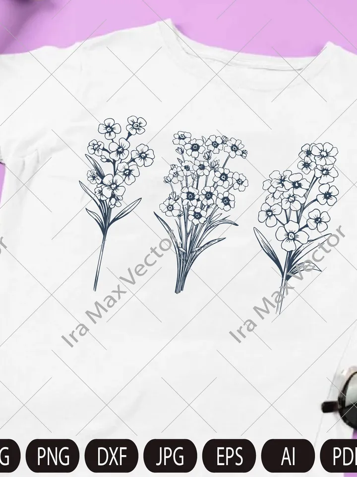 Forget-me-not Flower, Forget-me-not svg,hand drawn floral illustrations. Set of svg, ai and png clipart files, digital download