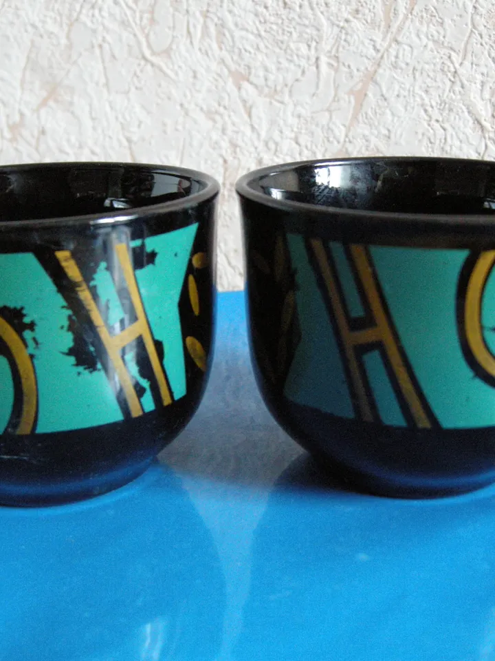 Set of 2 Black green Coffee Cup Mug geometric Ceramic