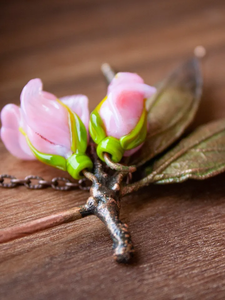 Rose Flower Hair Clip, Copper Flower Brooch, Glass Rose Hair Accessories, Natural Jewelry, Electroplating, Great Gift for Her