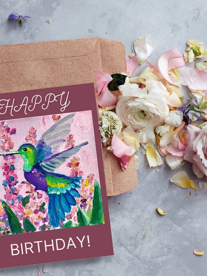 Digital Download, Happy Birthday card, Hummingbird Digital Greeting Card, Printable bird, Birthday E-Card