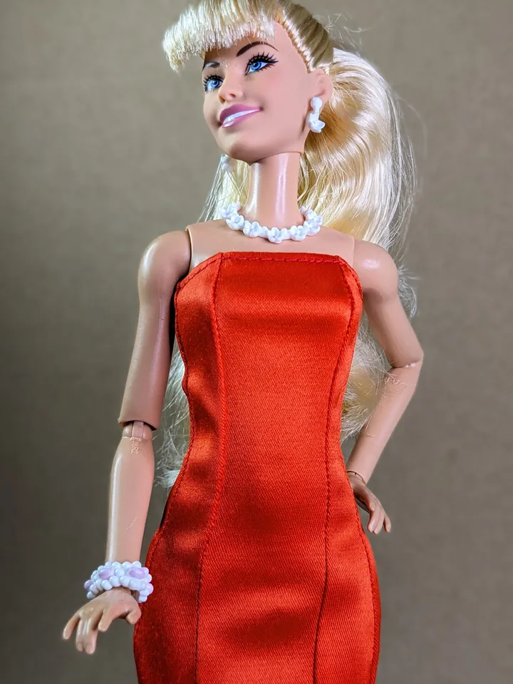 Handmade hot red evening maxi dress for 1/6 scale fashion female dolls