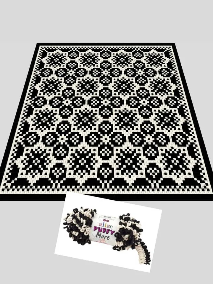 Flowers Lace Mosaic-Loop yarn Finger knitted blanket pattern