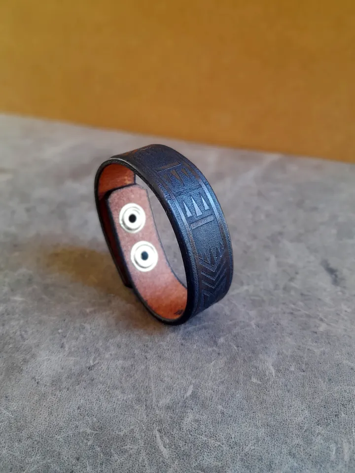 Polynesian Tribal Bracelet, Handmade Adjustable Dark Brown Leather Band for Men/Women, Secret Message/Hidden Text Wristband, Samoan Tribal