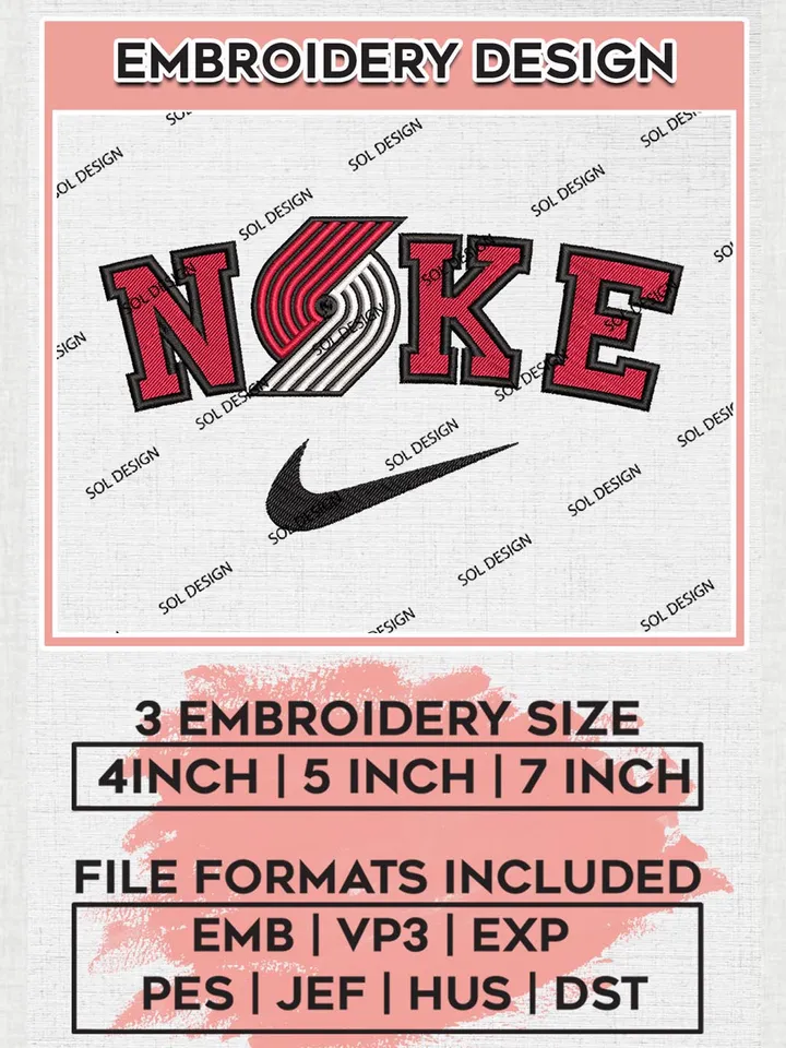 Nike Portland Trail Blazers Machine Embroidery Designs, NBA Portland Trail Blazers Embroidery Design Files, NBA Blazers Logo, NBA Machine Embroidery Designs, NBA Embroidery Designs, Digital Download