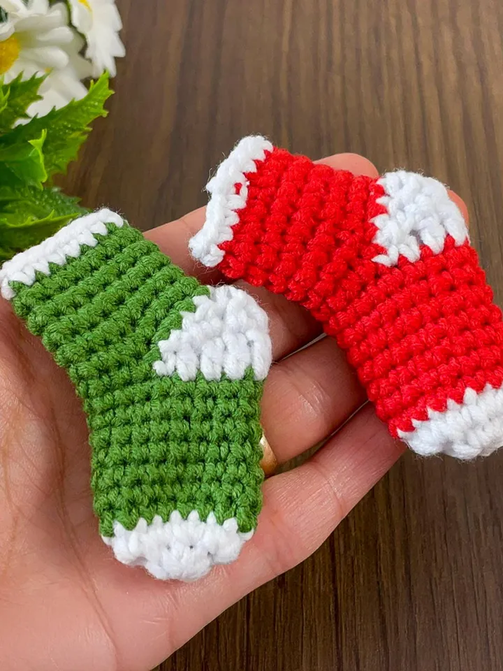 Crochet Mini Christmas Stockings PDF Pattern, DIY Holiday Ornaments, Handmade Festive Stocking Decorations, Cute Crochet Gift Bag Design