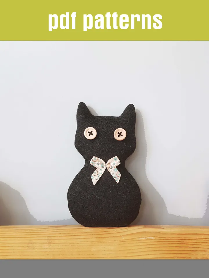 Diy Halloween doll, Black cat sewing pattern PDF, digital tutorial in english