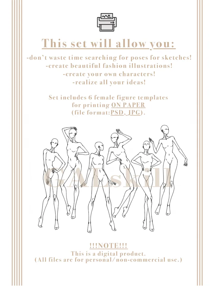 Templates, Body poses of female figure, set "Fashion 2"