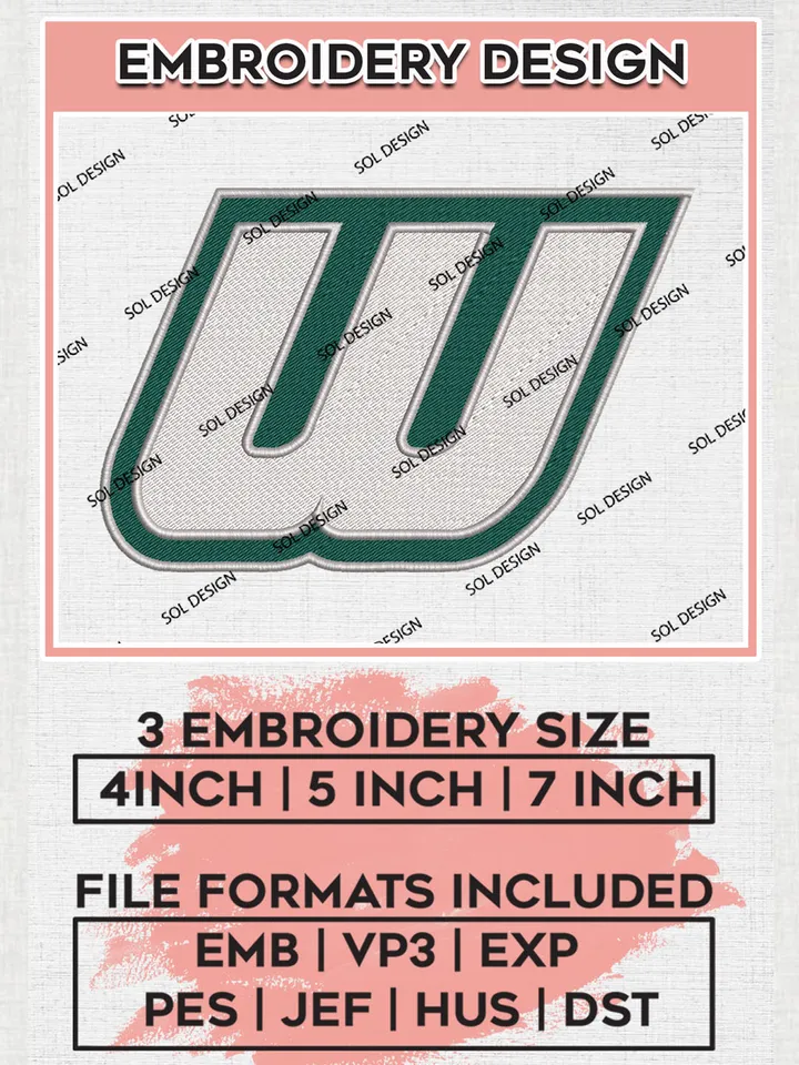 NCAA Wagner Seahawks Team Letter Logo Embroidery Design Files, NCAA Wagner Seahawks Machine Embroidery, NCAA Teams, 3 sizes, NCAA Machine embroidery designs, Digital Download