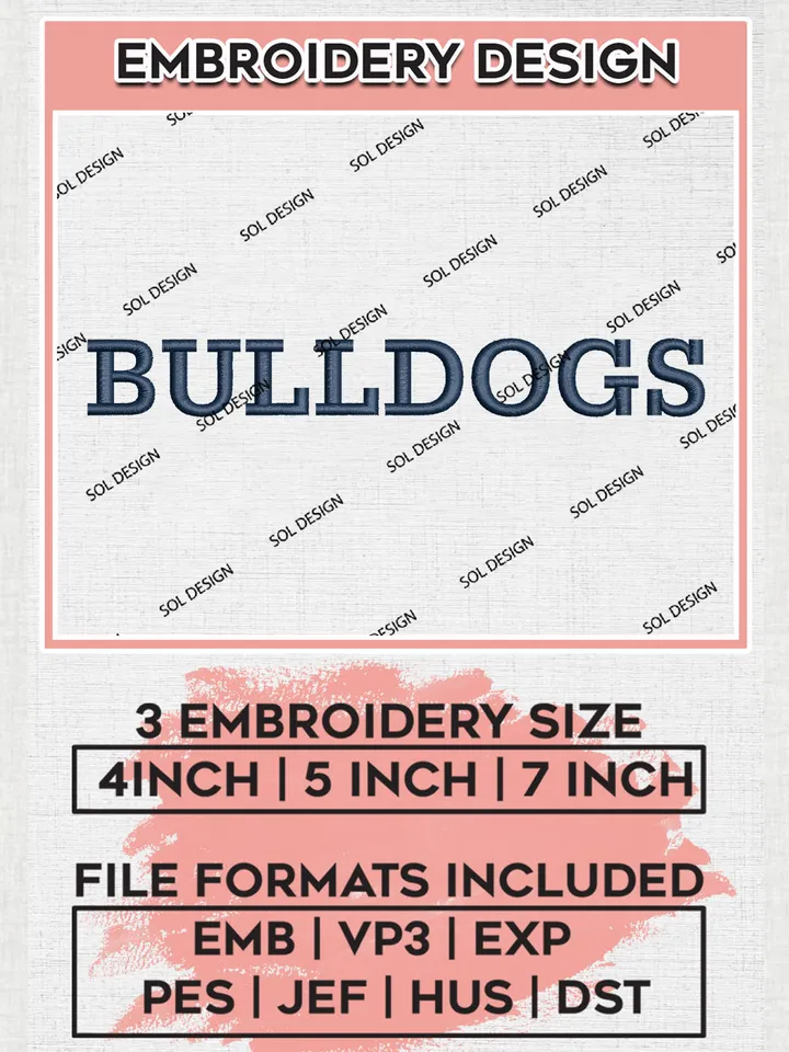 NCAA Bulldogs College Team Word Logo Embroidery Design Files, NCAA Yale Bulldogs Machine Embroidery, NCAA Teams, Game Day, 3 sizes, NCAA Machine embroidery designs, Digital Download