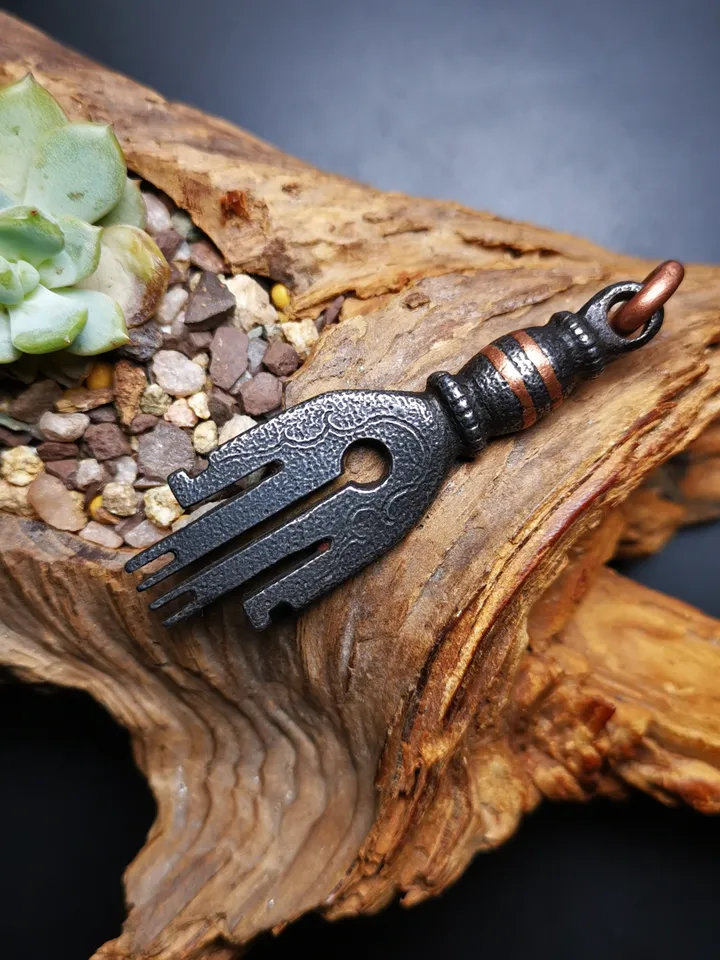 Gandhanra Handmade Tibetan Buddhism Amulet, The Key of Heart Pendant, Made of Cold Iron