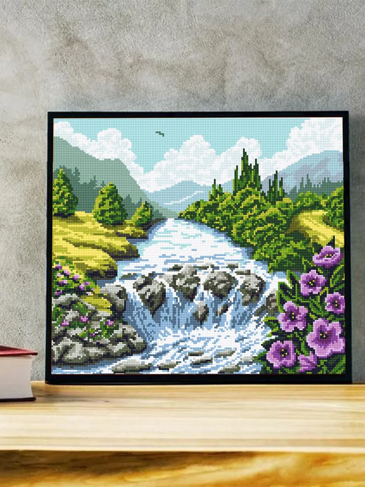 Nature cross stitch pattern PDF download Mountain waterfall landscape cross stitch chart, Nature pattern digital PDF, Nature lover gift #L38